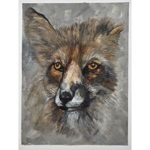 Original Acrylic Painting Red Fox Portrait 9x12 Wildlife Animal Art Canvas